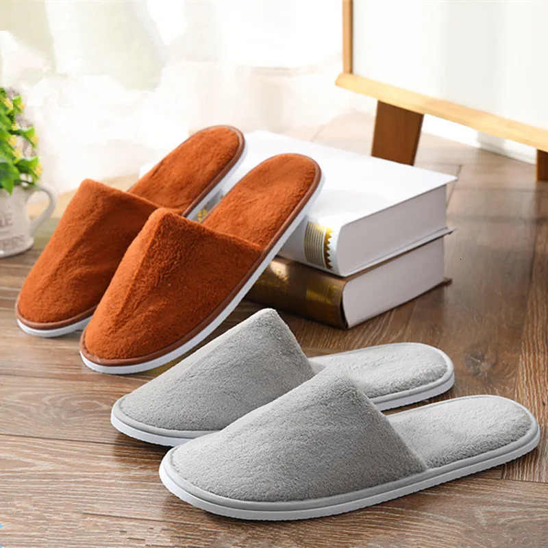 4 Pairs/Lot Mix Colors Coral fleece Men Women Disposable el Slippers Cotton Slides Home Travel SPA Slipper Hospitality 250716