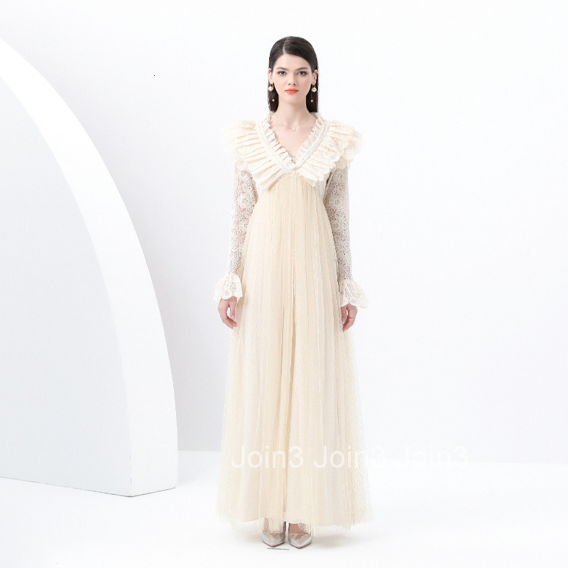 8830 Early Spring New Womens Fashion Vacation Style Embroidered Lace Collar Long Sleeve Lace Mesh Long Dress