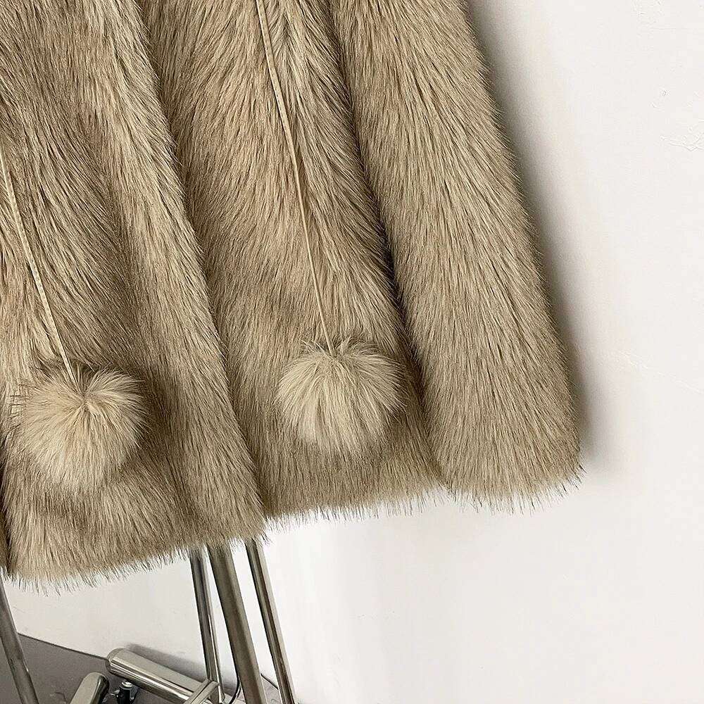 Artificial Fox Coat Women Autumn Winter Clothes Fashion Warm Hair Ball Faux Jacket Long Sleeve Fake Fur Overcoat