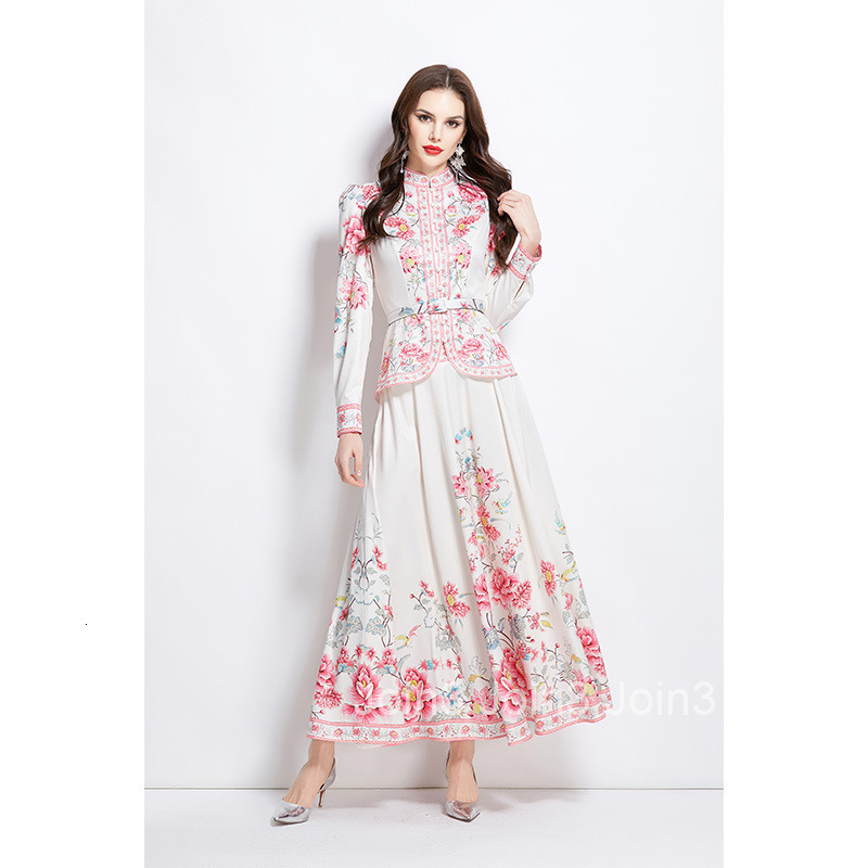 2681 Spring New Ethnic Style Shirt Top Mid-Length Skirt Set