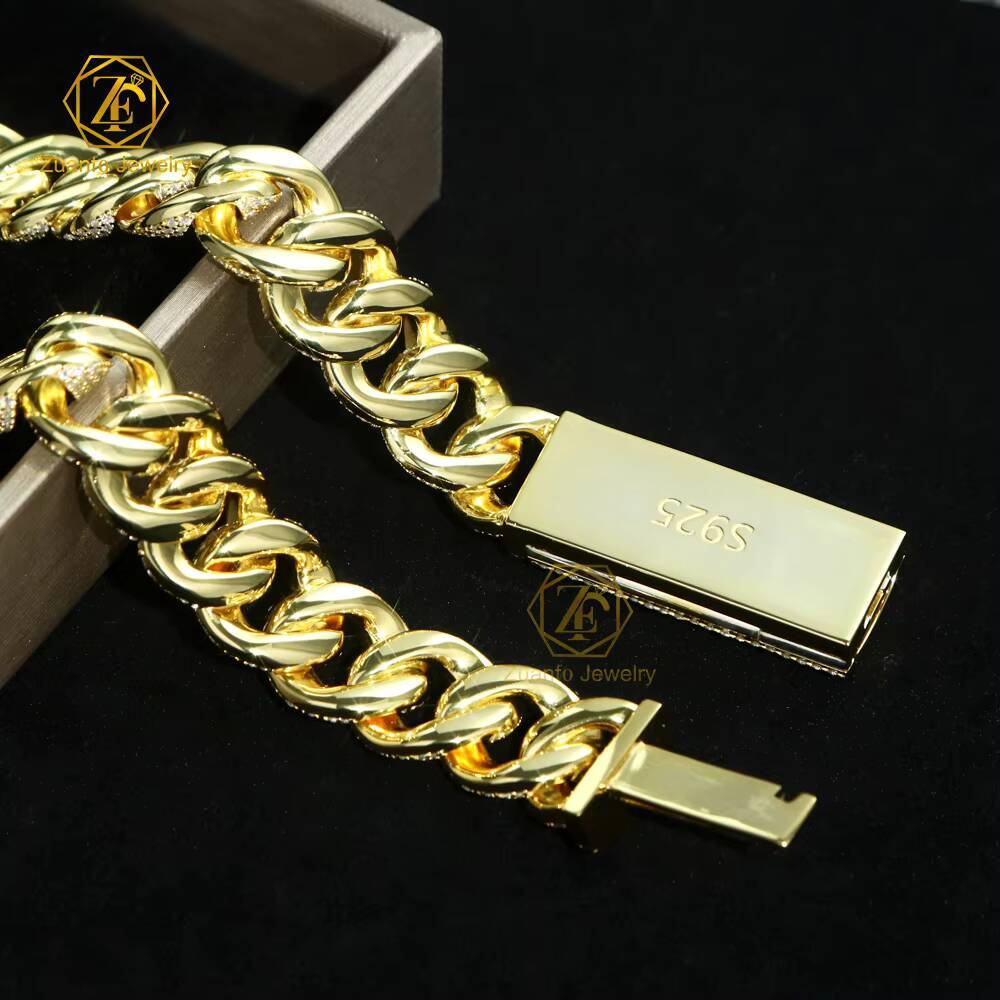 Custom 15mm 4-Row Moissanite Diamond Cuban Link Necklace for Men Women 925 Silver Iced Miami Cuban Chain Passes Diamond Tester