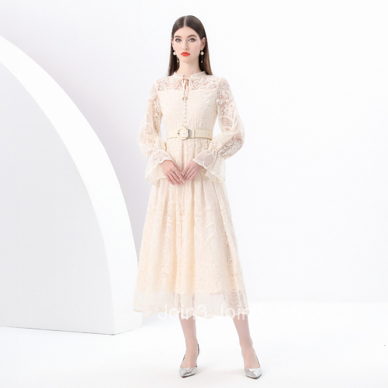 6197 Early Spring New Womens Fashion Elegant Flared Sleeve Embroidered Slim Fit Long Dress