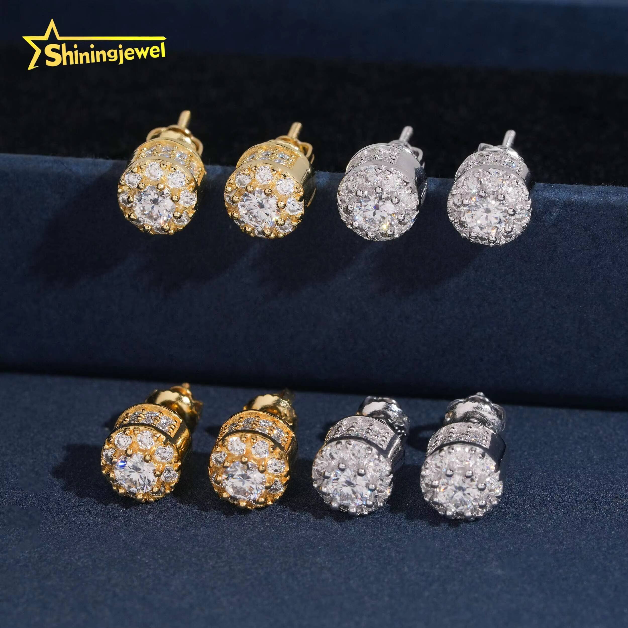 Fashion Earring Jewelry Men Iced Out Hip Hop Sterling Silver 925 Screw Back Setting Moissanite Diamond Stud Earrings Men