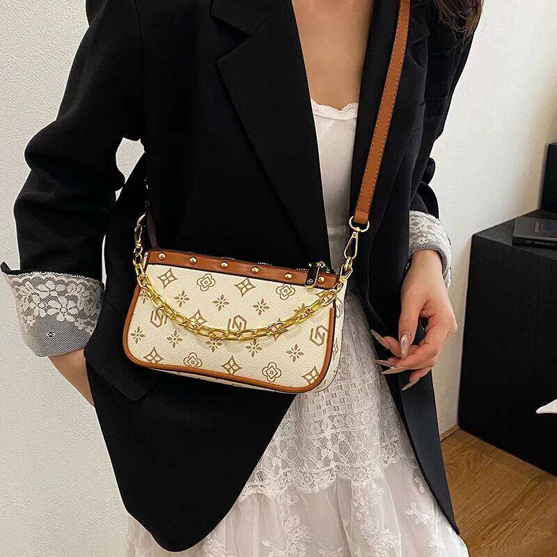 2025 Viral Mahjong Bag Women's Retro Print Crossbody Underarm Purse Vegan Leather