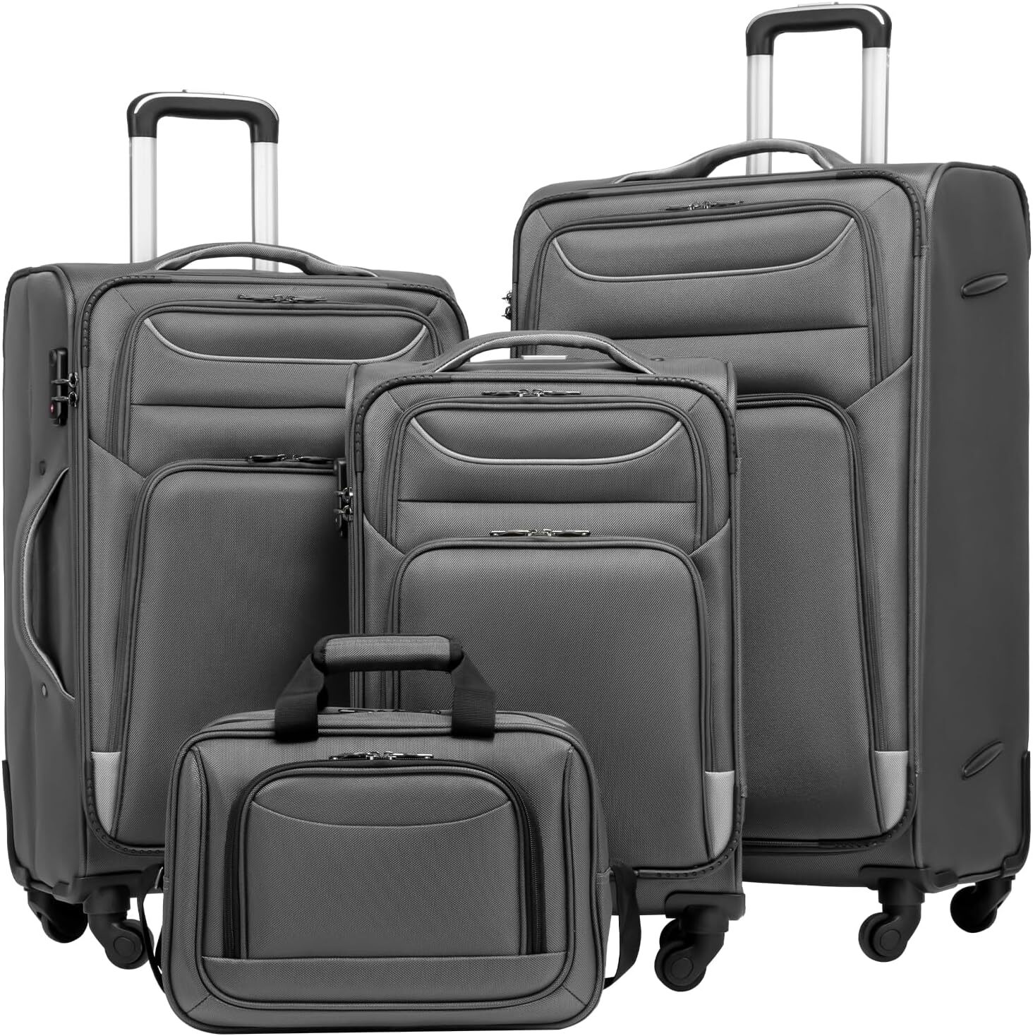 DHYMX Coolife Lage 4 Piece Set Suitcase Spinner TSA designer bag Lock Softshell lightweight (gray)