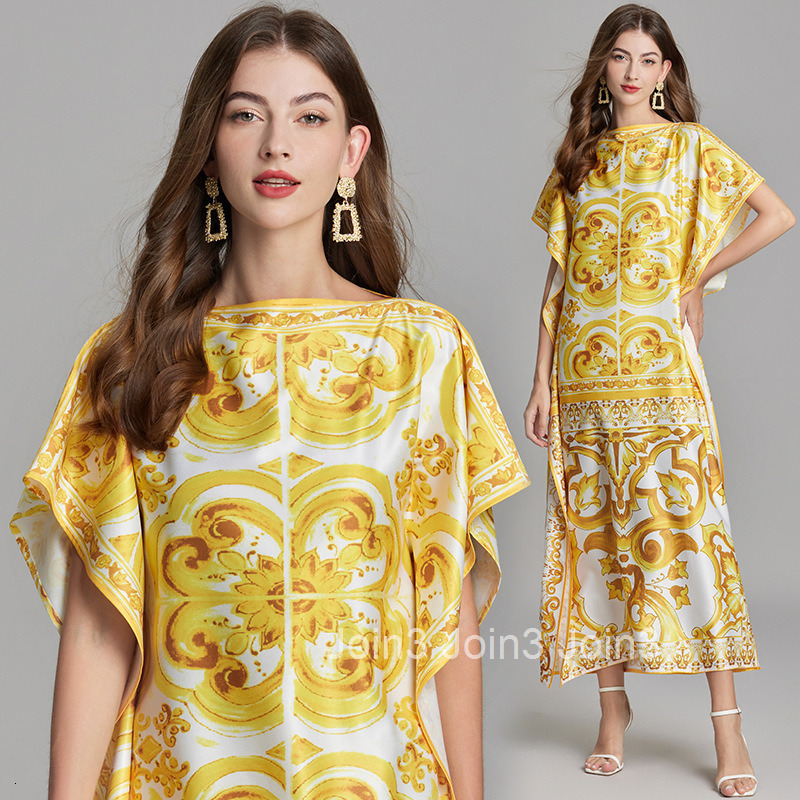 704 Summer New Product Gold Large Flower Loose Dress Bat Straight Tube Skirt