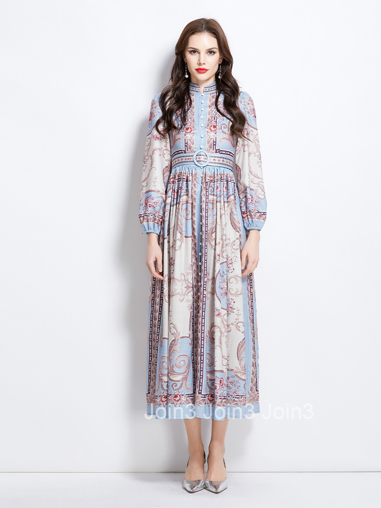 2749 Spring and Summer New Elegance Style Pattern Stand Collar Long Dress