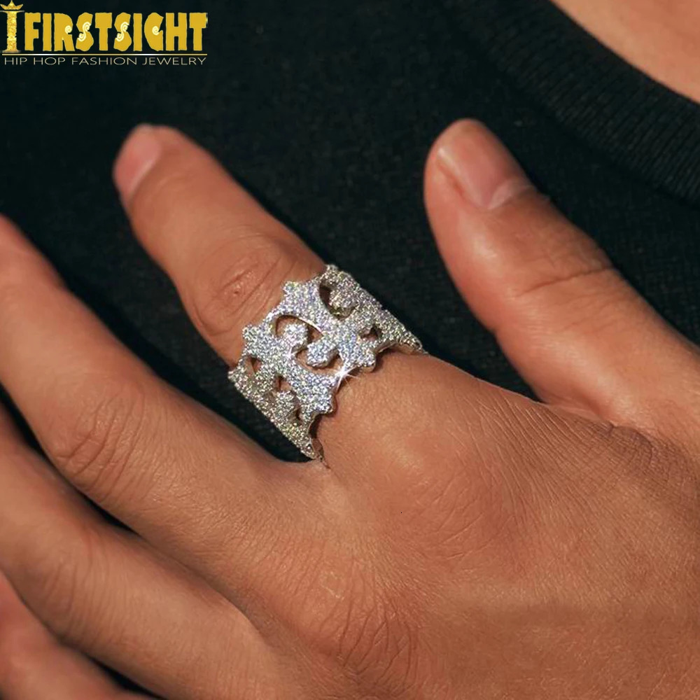 iced Out Cross Ring for Men Women Bling Micro Pave Silver Color Hollow Cross Finger Hip Hop Fashion Jewelry 250717