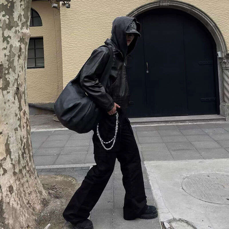 zZZZins Casual Bag Large Capacity Single Shoulder Washed Distressed Crossbody Pleated Leather Stray