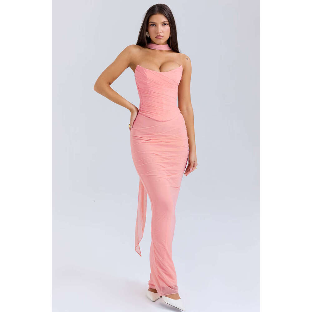 Cross-Border Hot Selling European and American Style Blue Tube Short Top + High Waist Bodycon Pencil Skirt Slim Fit Two-Piece Set