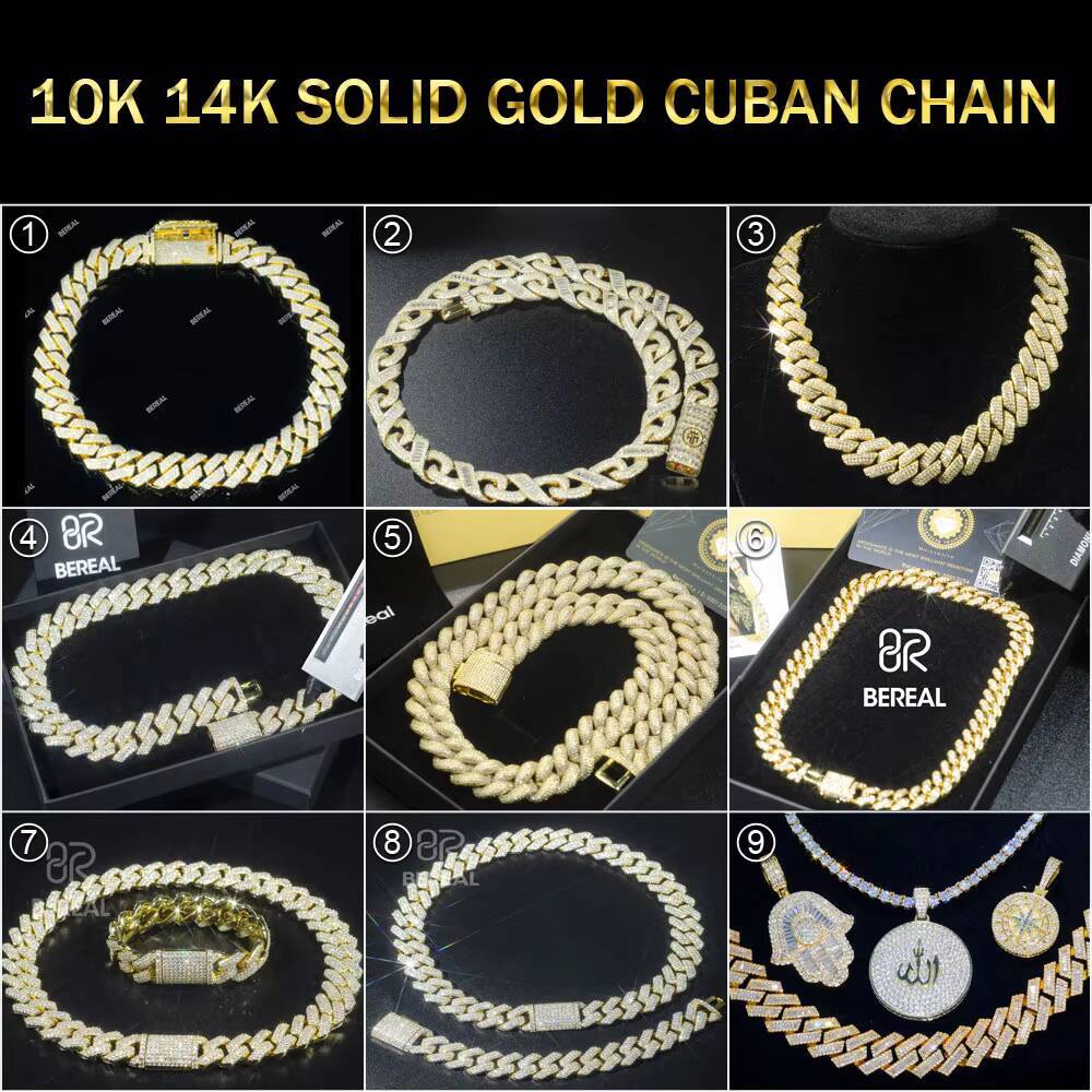 18MM Cuban Link Chain Moissanite Hot Selling Round Brilliant Cut 10k 14k Solid Gold Iced Out Cuban Link Chain