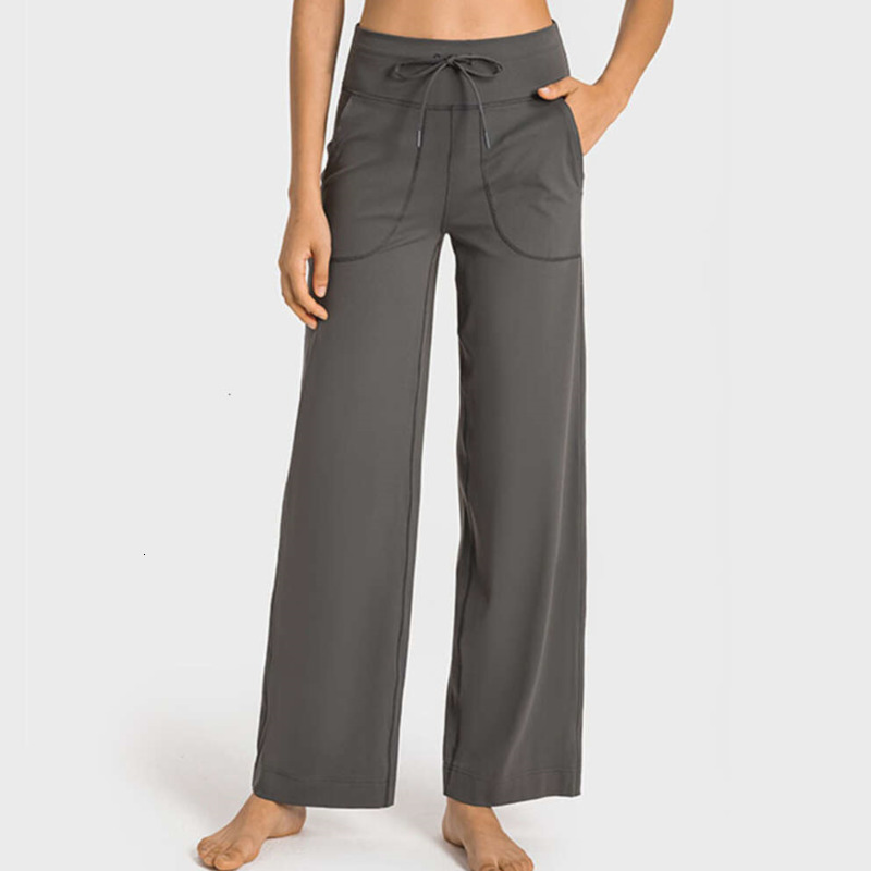 Women Wide Leg Flare Pants With Pockets Drawstring Sports Trousers High Waist Flared Yoga Leggings Fitness Running Joggger