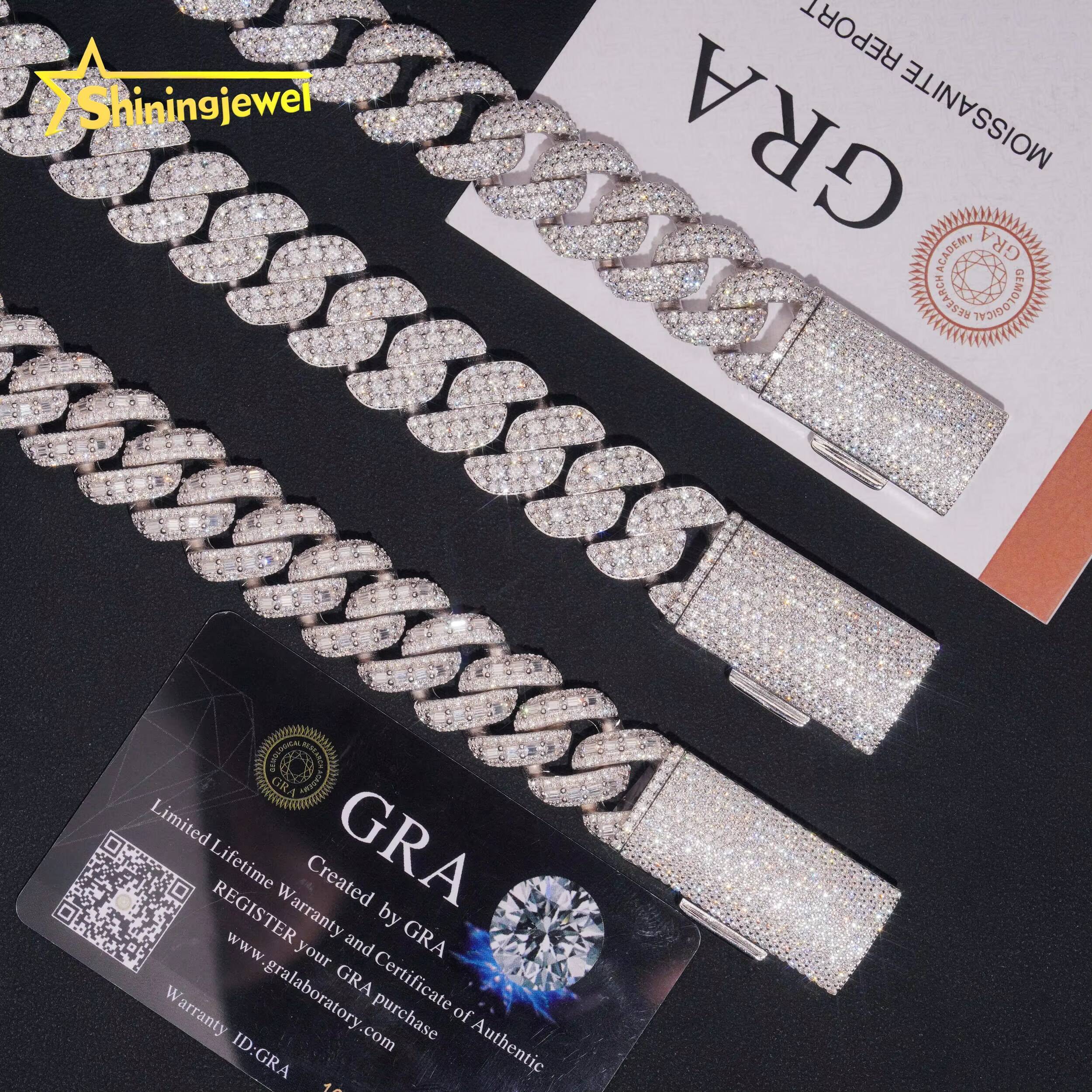 Factory High Quality Hip Hop Jewelry Iced Out VVS Moissanite Heavy 18mm 925 Silver Cuban Link Chain Necklace
