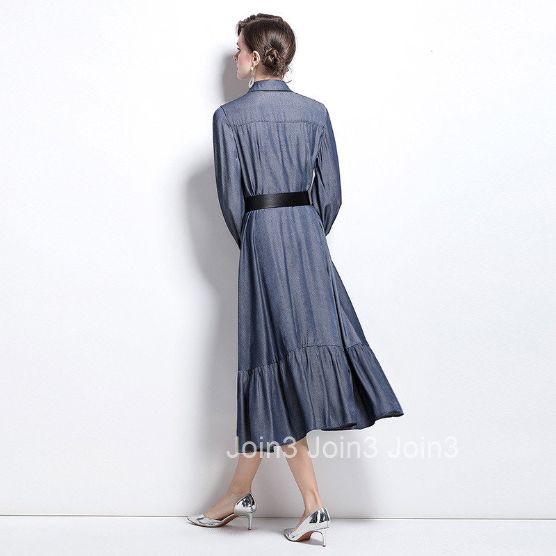 8559 Spring and Autumn New Womens Dress Lace Splicing Style Fashionable Shirt Style Large Swing Long Dress