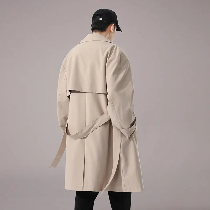2025 Spring Korean Style Men Trench Coat Male Streetwear Windbreaker Trenchcoat Men Solid Business Casual Loose Long Overcoat 250716