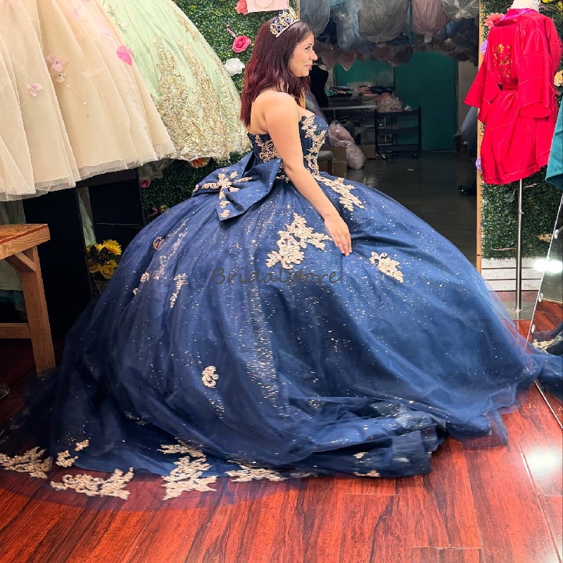 Elegant Blue Vestidos De 15 Quinceanera Princess Plus Size Debutante Sweet 16 Dress Birthday Vestidos De Xv Anos 2025 Gold Appliques Lace Sixteen Form