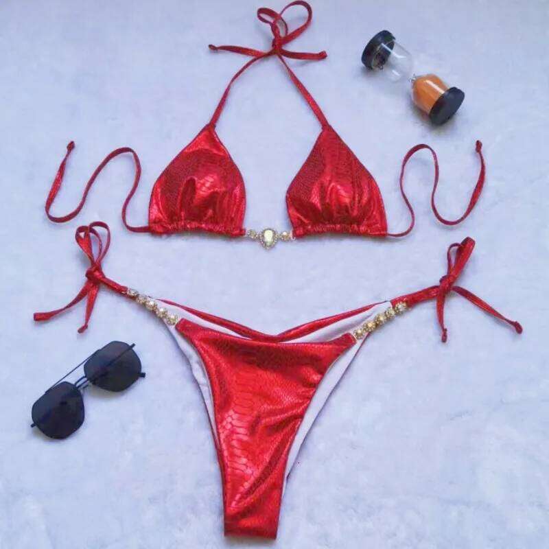 Sexy Glossy Bikinis Swimsuits With Rhinestones Women Swimwear Push Up Brazilian Bikini Beach Swim Wear Bathing Suits Pool Bather