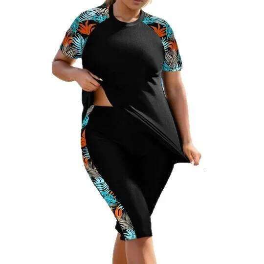 New Women's Two-Piece Swimsuit Summer Dive Suit Conservative Tankini Short Sleeve Belly Covering Slimming High-End Feeling Swimw