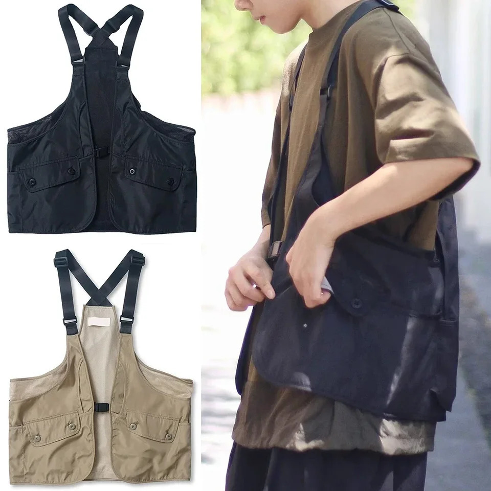 Men Vests Fashion Casual Big Pocket Hip Hop Streetwear Japanese Harajuku Y2k Top Slight Stretch Sleeveless 250707