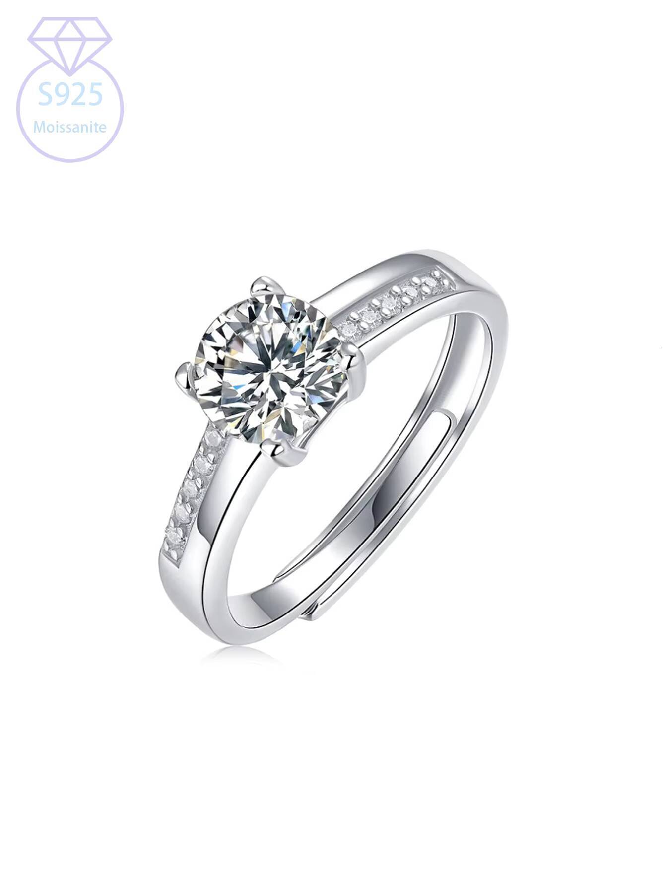 Wedding Anniversary 1ct 925 Sterling Silver Moissanite Diamond Ring for Women Adjustable Claw Setting Accessories