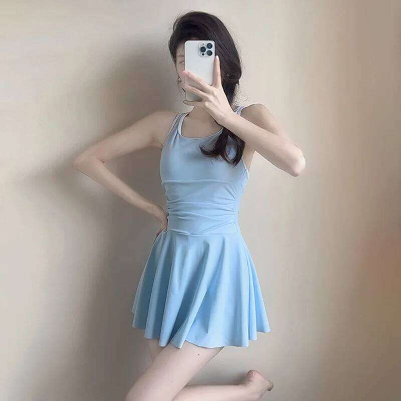 Women's Summer 2025 One-piece Flat Angle Skirt Student Swimming Cover Belly Conservative Waist Skinny Swimsuit