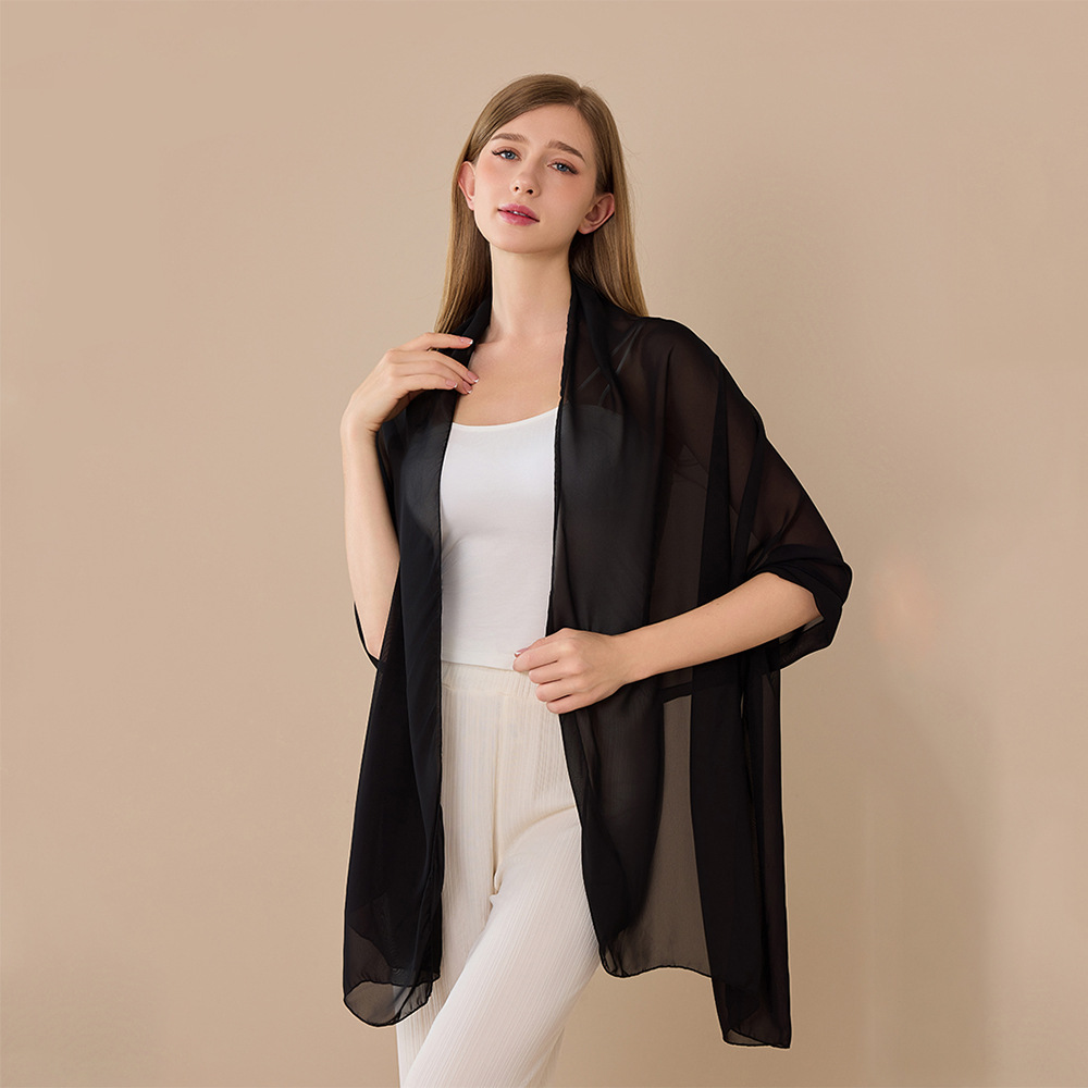K1407 European and American cross-border pure color chiffon long shawl bride bridesmaids wedding dress prom party dinner female long