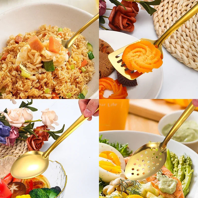 6pcs Stainless Steel Dinnerware Set Home Creative Korean Cutlery Golden Spoon Korean-style Pot Cutlery Set Kitchenware Set 250714