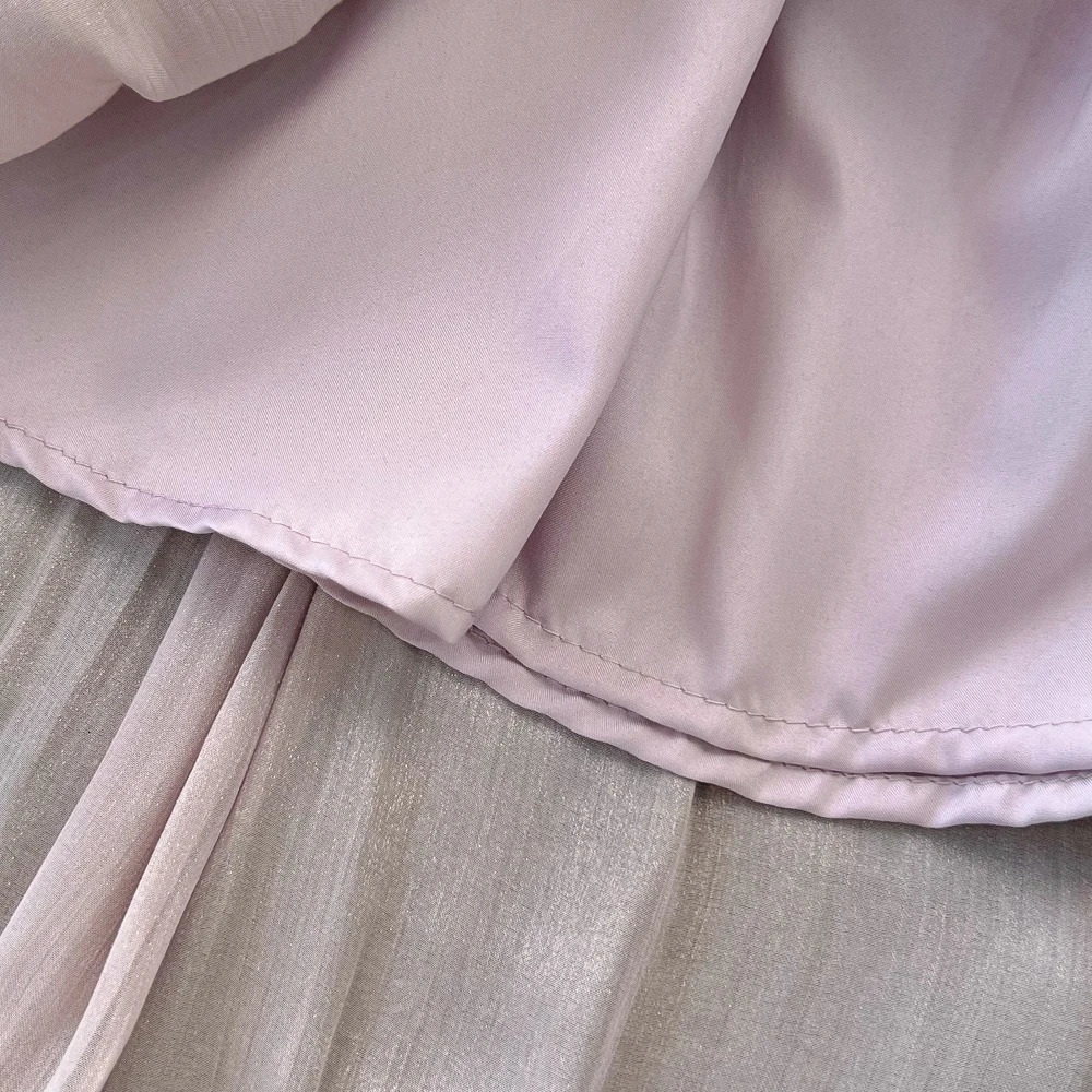 Elegant Long Sleeve Midi Party Dresses Women Summer Autumn Bright Faux Silk Retro Solid Evening Party Vestidos 250715