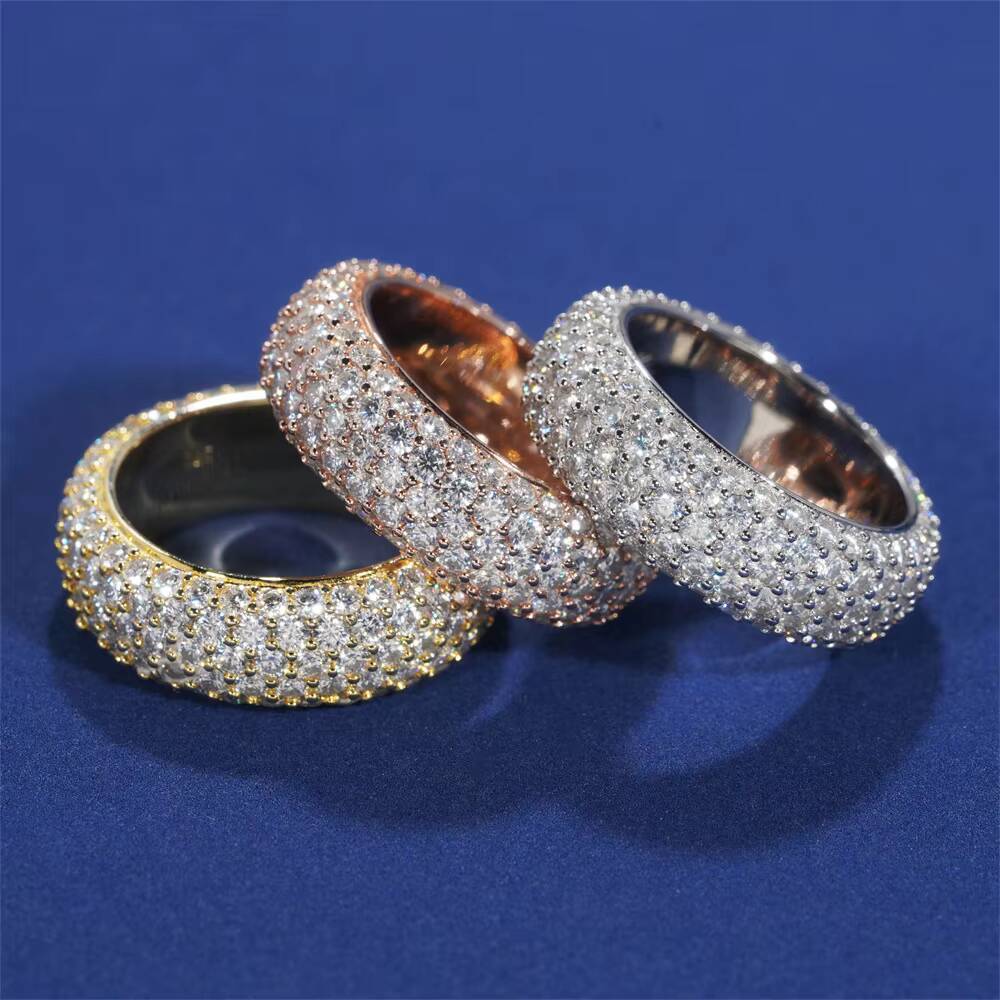 Hip Hop Fire Jewelry Gold Plated 925 Sterling Silver VVS Baguette Iced Out Bling Moissanite Ring for Women Men