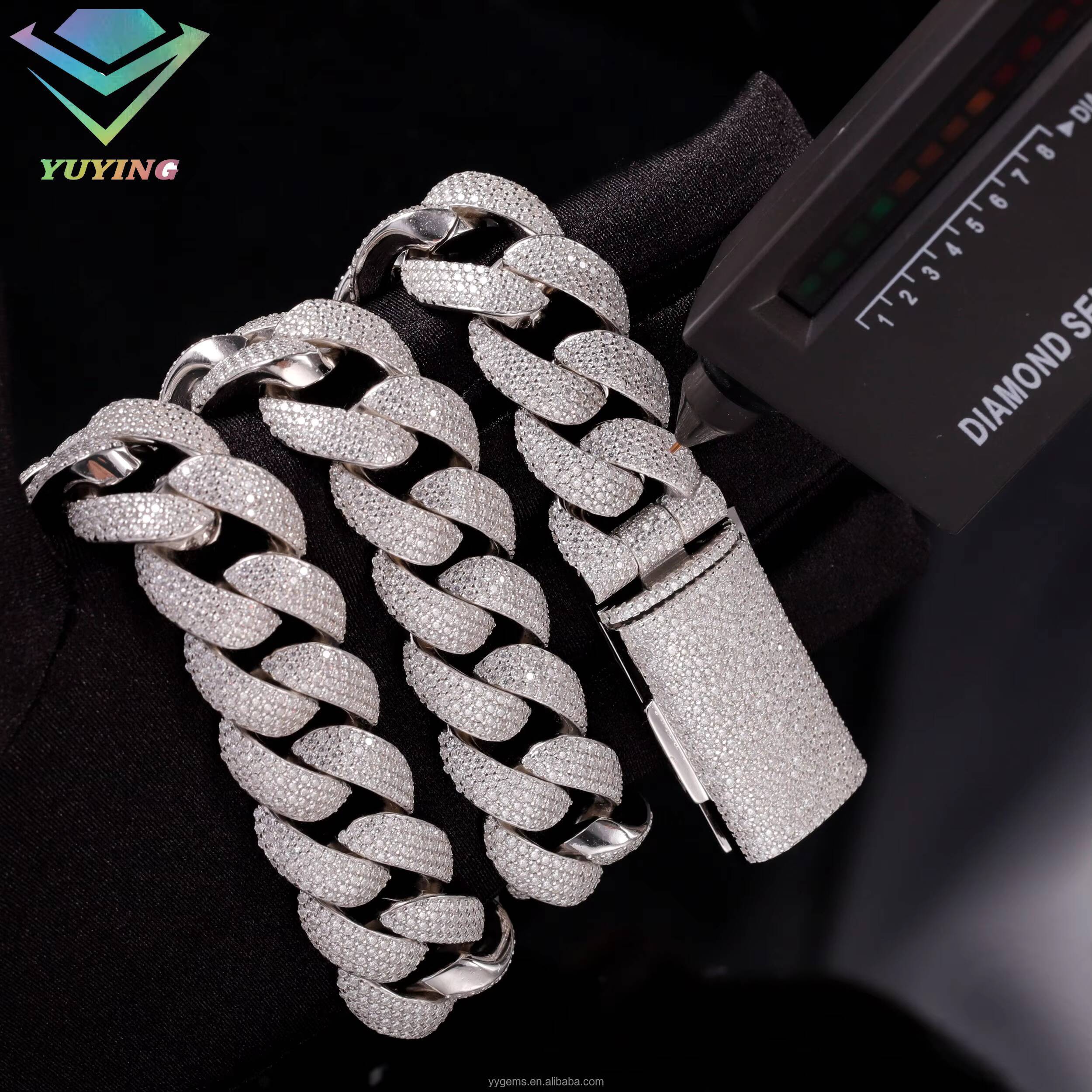 Luxury Jewelry Miami Cuban Link Chain 20mm 4 Rows Iced Out 925 Sterling Silver Moissanite Cuban Chain Pass Diamond Test