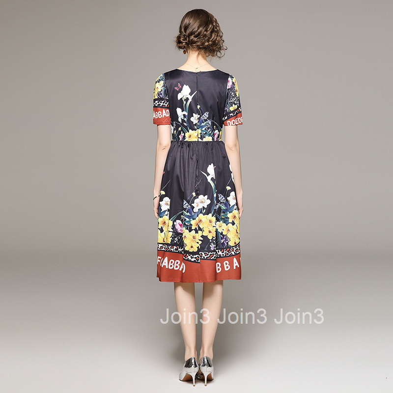 8698 Fashion Pastoral Style Floral Print Short Sleeve Dress with Lining