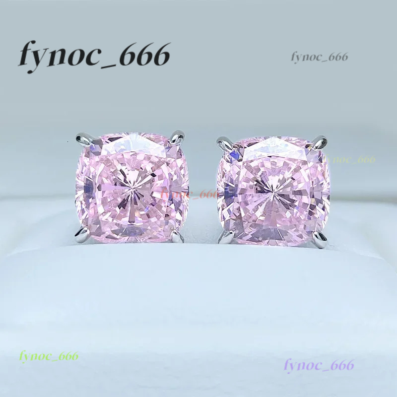 Desire Super Flash Cherry Blossom Pink Diamond Earrings Imported High Carbon Fat Square Large Face Womens