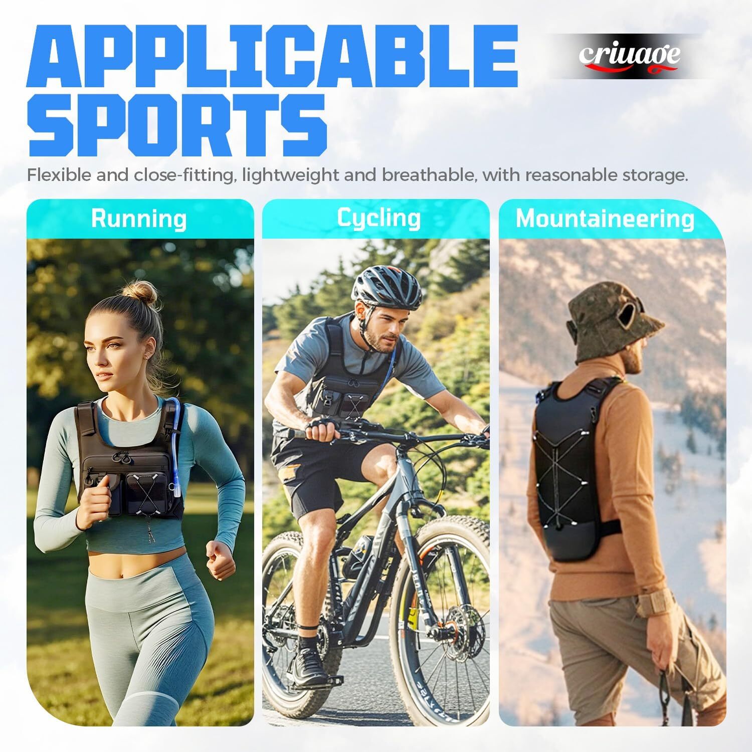 YMX 636 Criuage USA Original Patt Hydration Vest Backpack, Lightweight Chest Pack with 2.0L Water Bladder Bag Daypack Hiking Running Cycling Race Mara