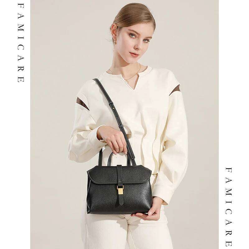 Women's Casual Retro Flip Over Mailman Crossbody Shoulder Bag Ladies Popular Fashion Commuting Versatile Genuine Leather Handbag