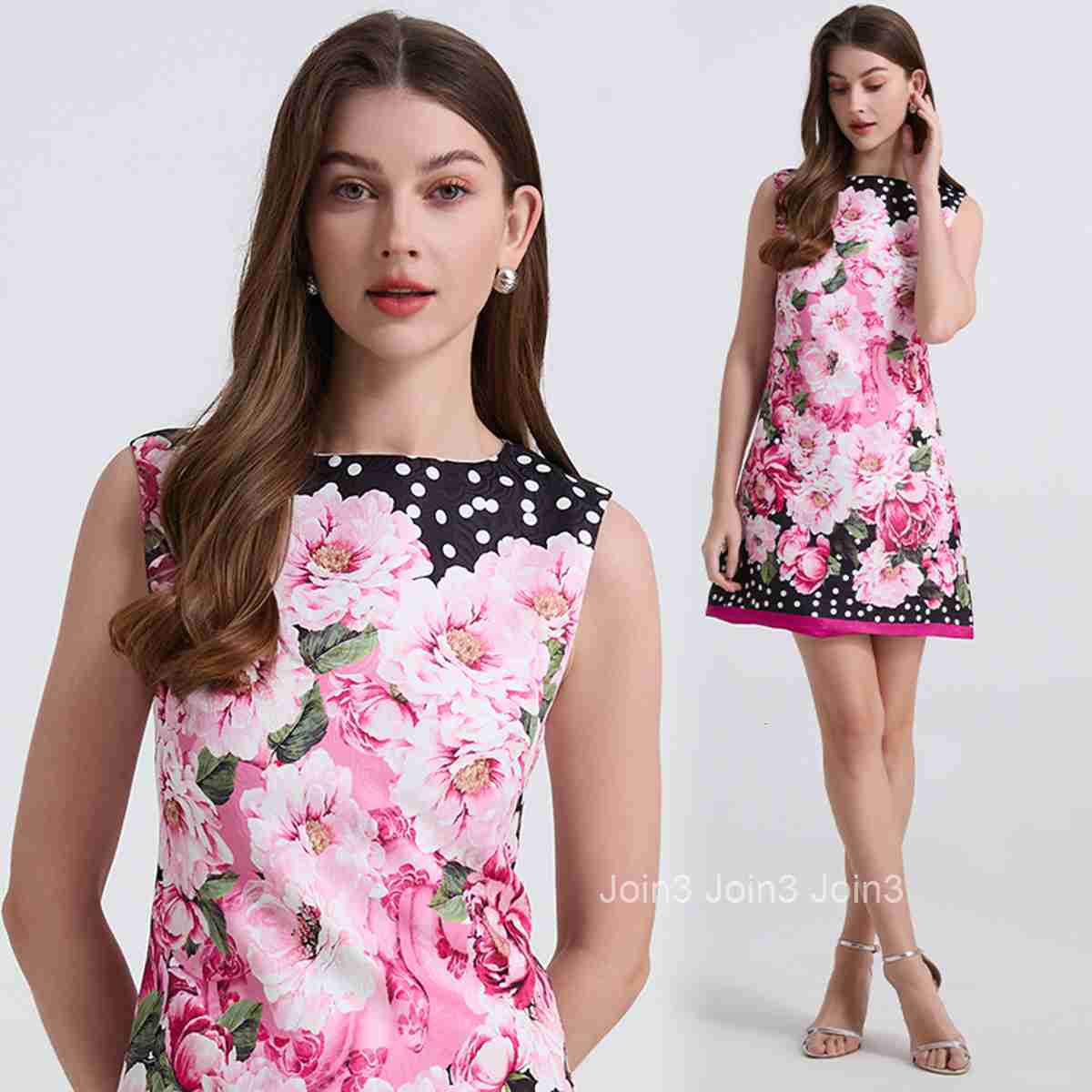 Socialite Elegant Polka Dot Peony Sleeveless Jacquard Slim Dress