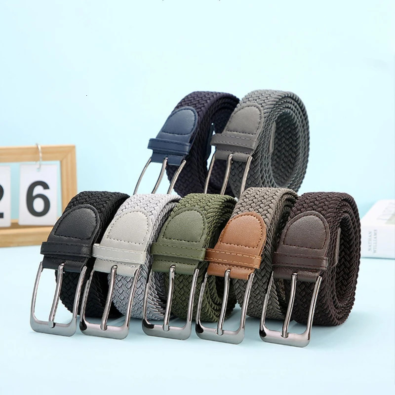 Plus Large Size 130 140 150cm Elastic Woven Belt Casual Women Mens Punched Waist Straps Stretch Canvas Pin Buckle Trouser Belts 250716