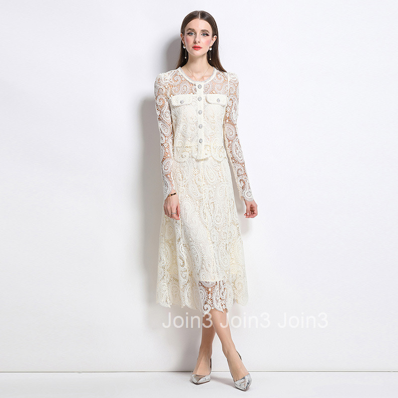 8583 New Water-Soluble Lace Set Heavy Craft Fashion Top + Skirt for Women
