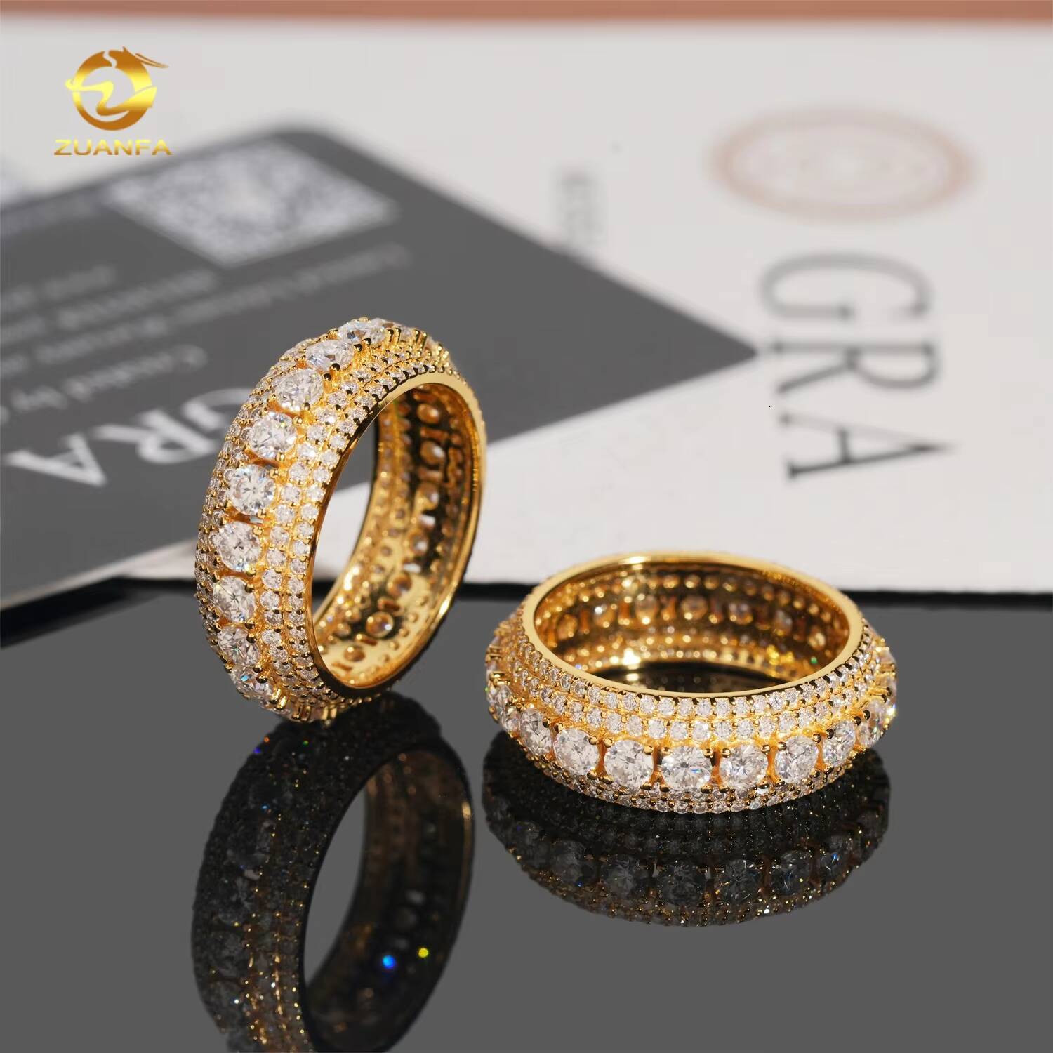 Moissanite Jewelry Hot Selling 925 Silver Eternity Gold Plated VVS Diamond Hip Hop Men Iced Out Ring