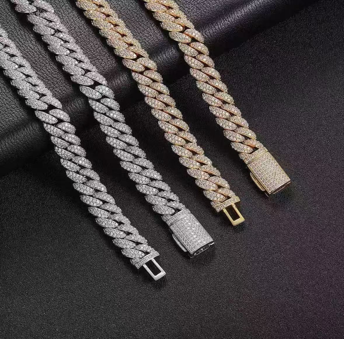 Triple Row Moissanite Bezel Set Cubic Zirconia Hiplife Pendant Necklace in Premium 925 Sterling Silversmith Craftsmanship