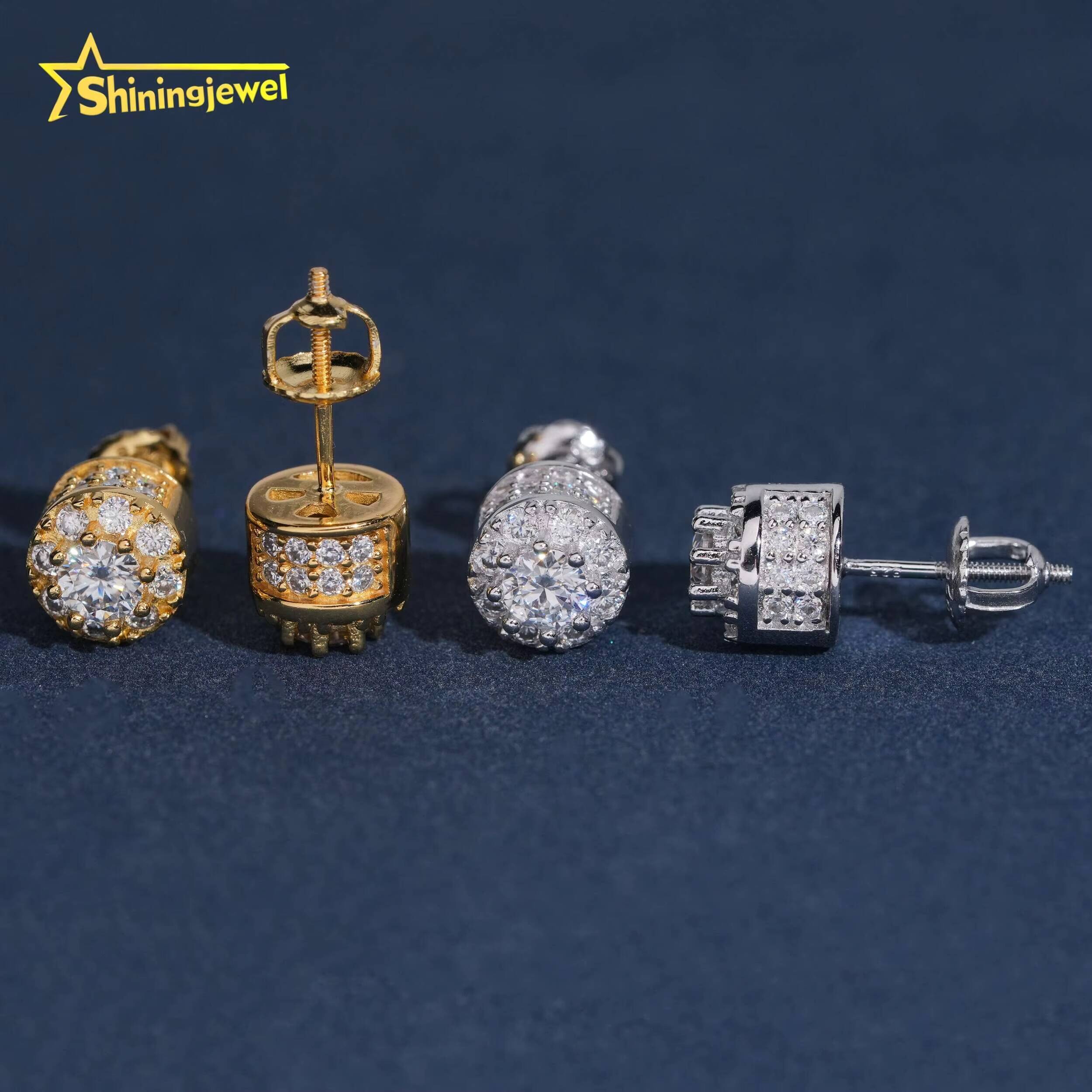 Fashion Earring Jewelry Men Iced Out Hip Hop Sterling Silver 925 Screw Back Setting Moissanite Diamond Stud Earrings Men