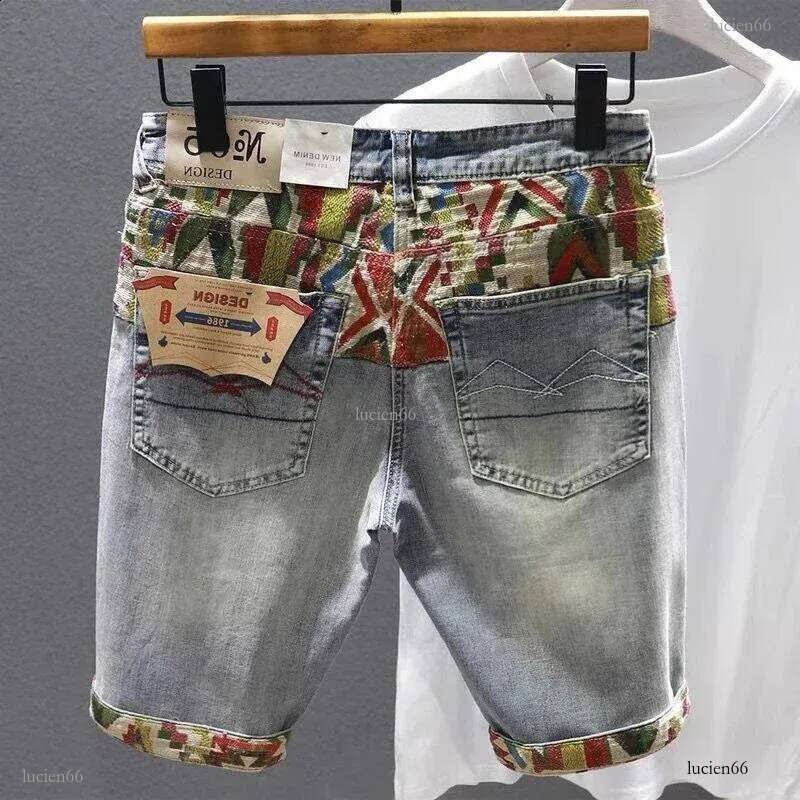 Short Jeans Pants for Men Graphic Selvedge Multi Color Man Denim Shorts Retro Sale Cut Y2k Fashion Vintage Xl Xxxl Buttons Jorts 240816