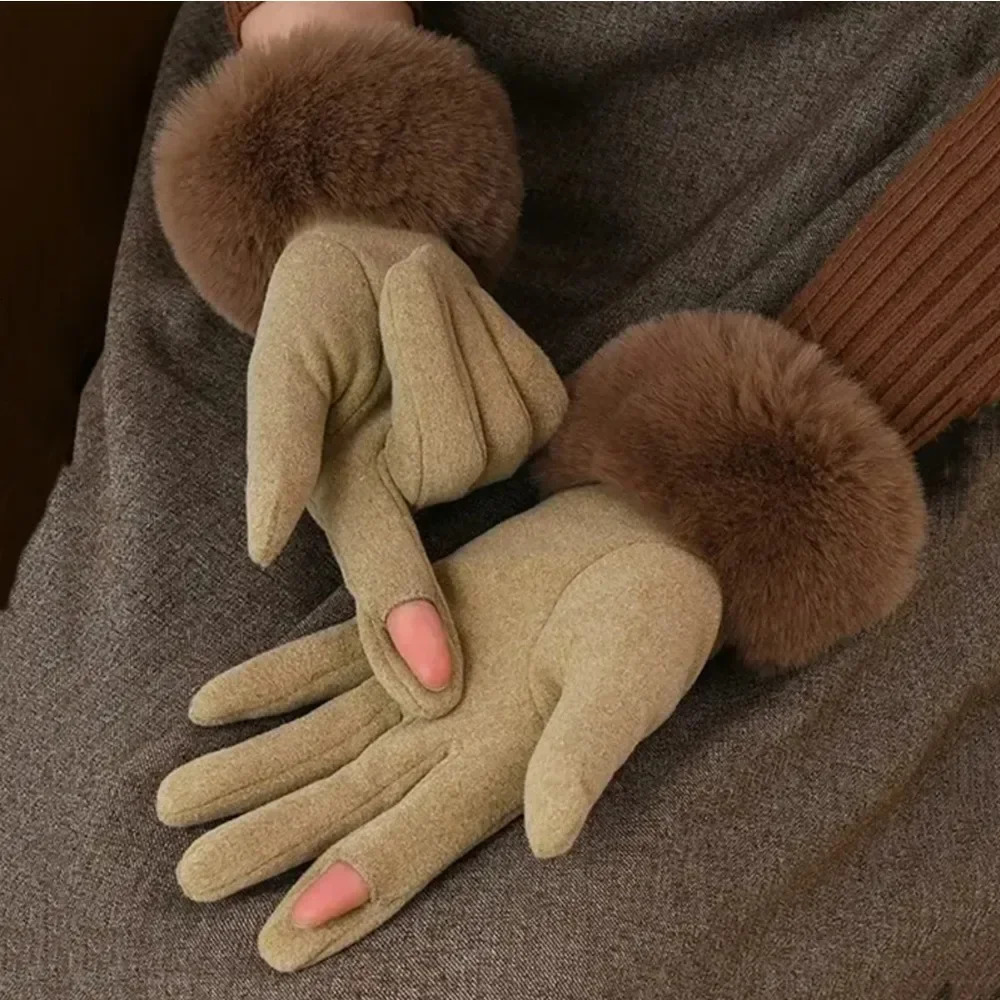 Thick Plush Sleeves Suede Gloves Short Soft and Warm Solid Color Gloves Autumn and Winter Outdoor Cycling Windproof Gloves 250717