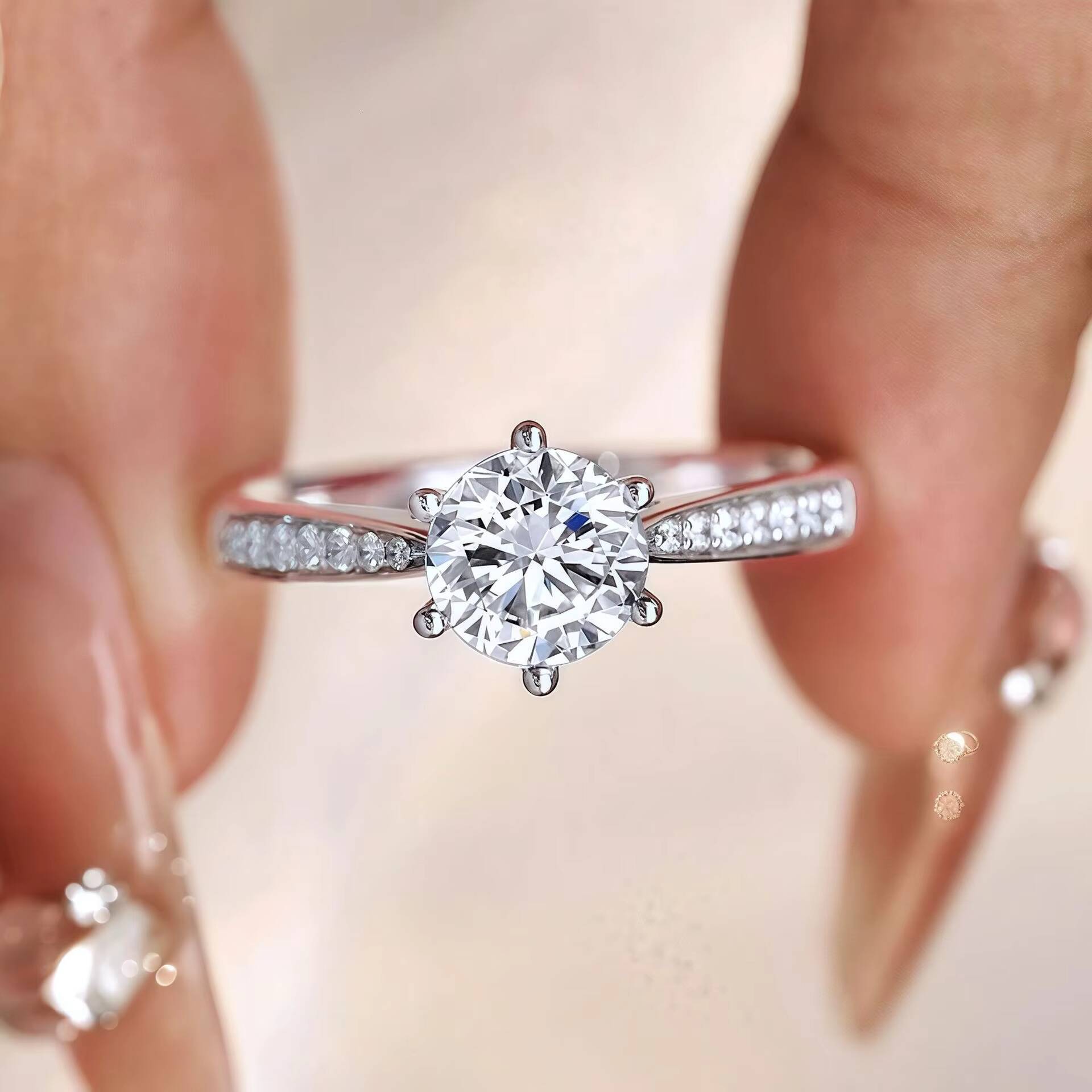 Classic Style S925 Silver Moissanite Engagement Ring for Women Diamond Style Wedding Band-No Reviews yet