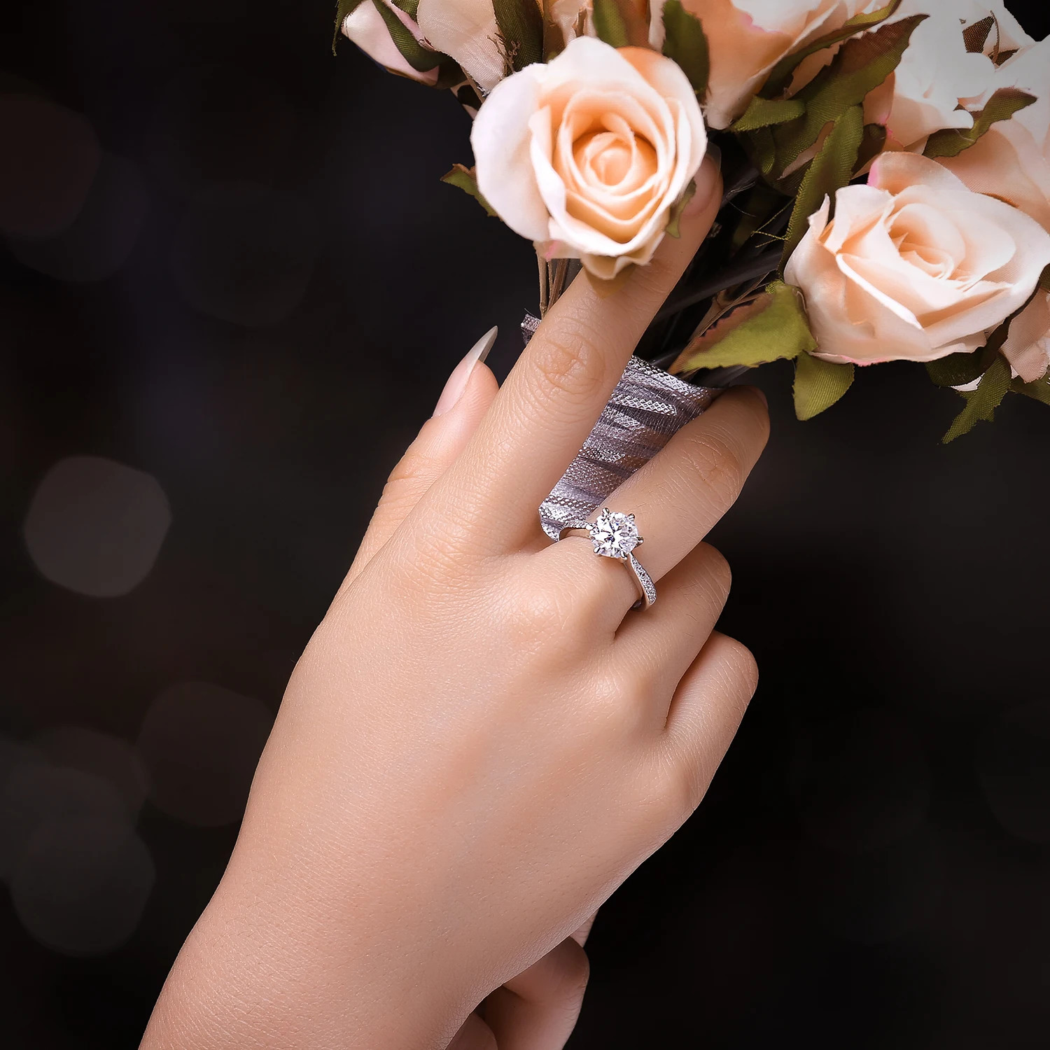 Jewelry D Color 1ct 1.5ct 2ct 3ct Round S925 Sterling Silver Wedding Engagement Ring for Women 250715