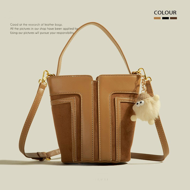 Original Frosted Women's Handbag Free Shipping Designer Luxury Trendy Bucket Bag Large Capacity New Retro Color Block Shoulder Crossbody Bag Casu