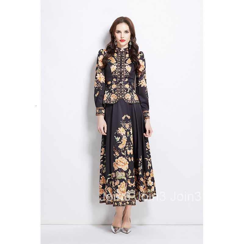 2681 Spring New Ethnic Style Shirt Top Mid-Length Skirt Set