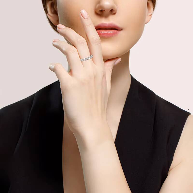 Classic Design 3MM 0.1ct Moissanite 925 Sterling Silver Full Stones Eternity Wedding Bands Tennis Ring for Women