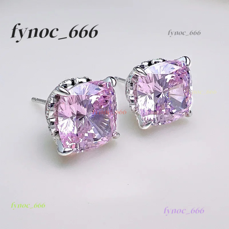 Desire Super Flash Cherry Blossom Pink Diamond Earrings Imported High Carbon Fat Square Large Face Womens