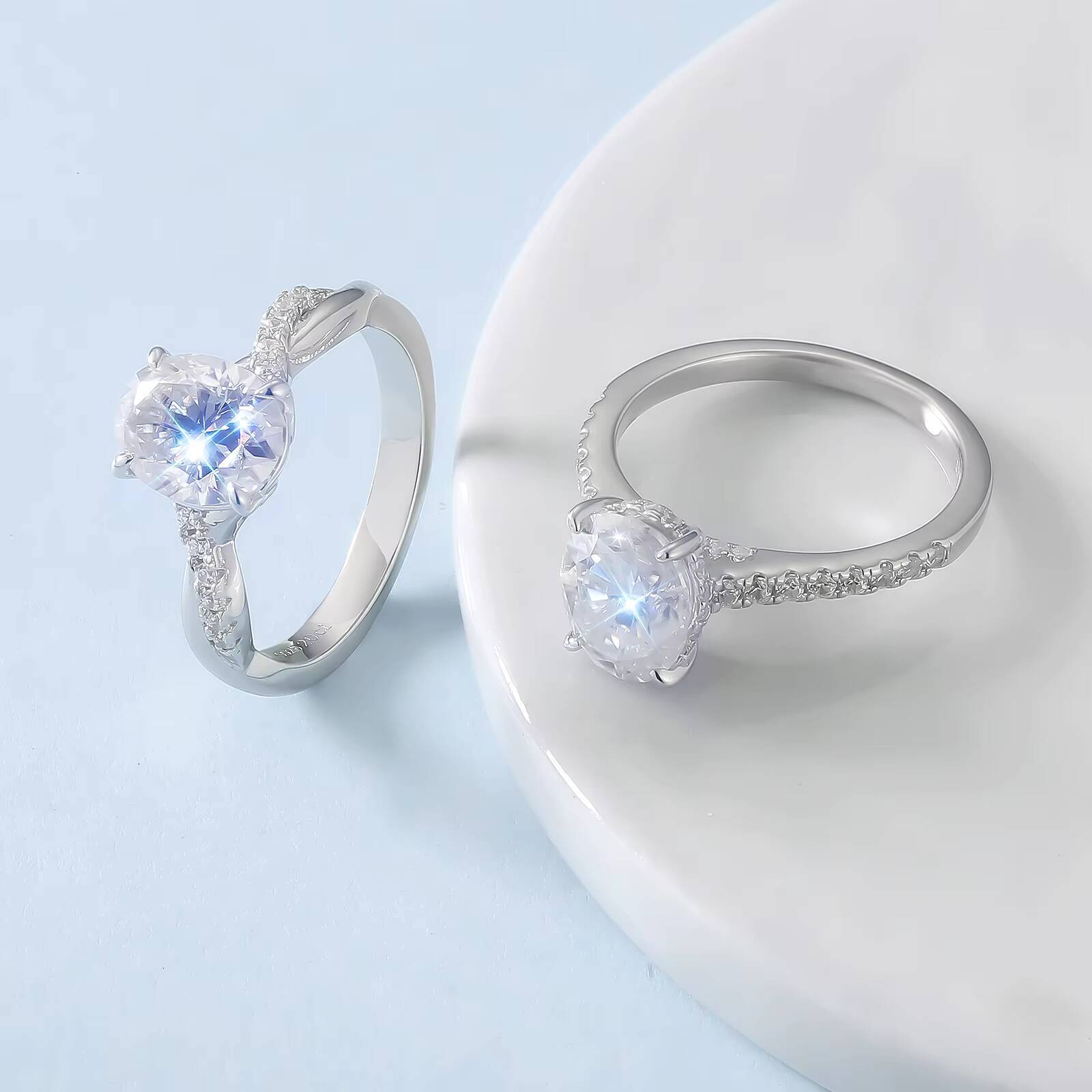 2.0 CT Oval Moissanite Engagement Ring VVS1 Lab Created Diamond Mossanite 925 Silver 18K White Gold Plated Women Wedding Ring