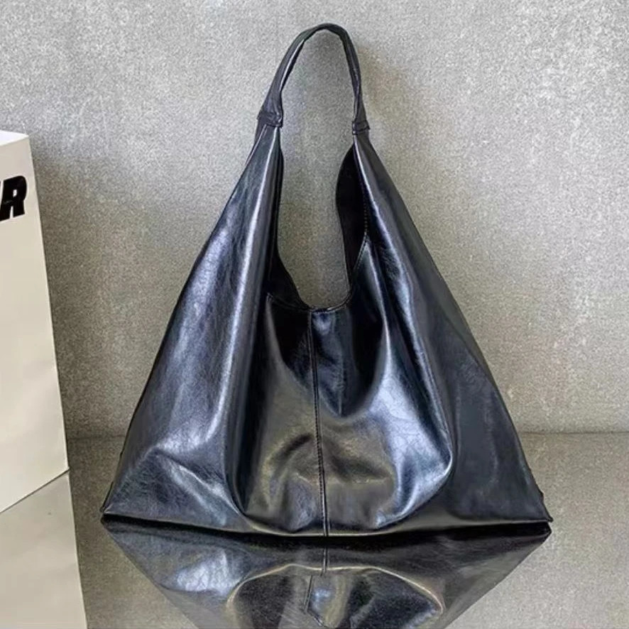 High-Capacity Tote Bag Korean Fashion Soft PU Patchwork Black Silver Shoulder Bag er Purses and Handbags 250717